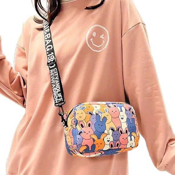 Kawaii Cartoon Bunny Rabbit Crossbody Messenger Bag Handbag Purse Zipper New - Picture 8 of 8